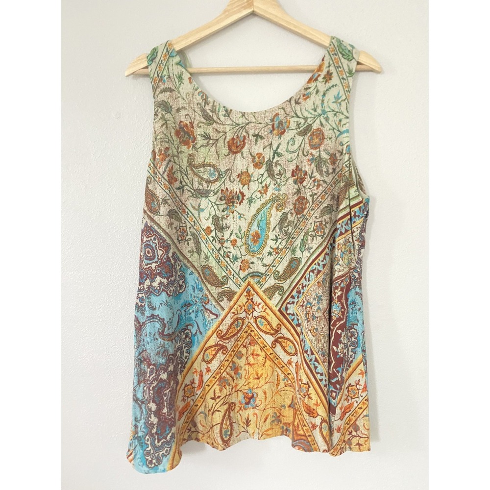 John Mark Sleeveless Boho Paisley Floral‎ Tank Blouse Women Sz L